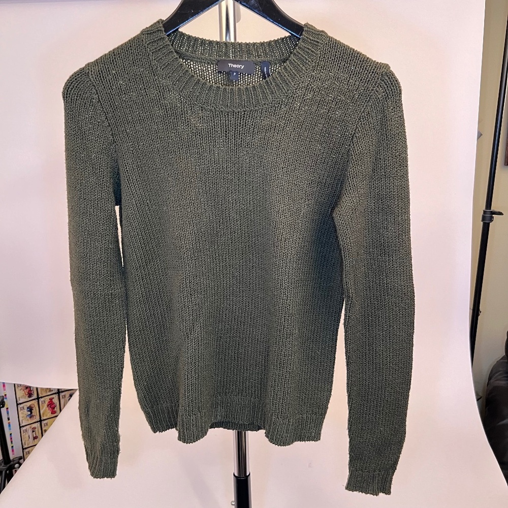 Theory Womens Black Cable Knit Wool Crew Neck Pullover Sweater Top Size P
